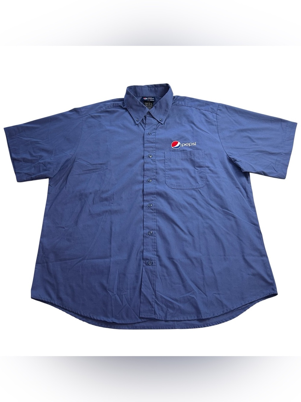 Aramark Men’s Pepsi Button-Up Shirt Employee Issue Uniform Blue Red Logo Size XL